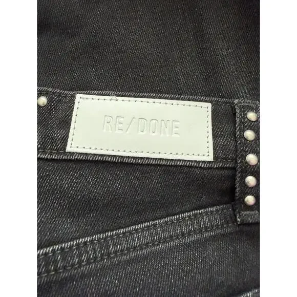 Re/Done Studded Mid Rise Wide Leg Pants - Size 26 - Washed Black - Picture 6 of 10